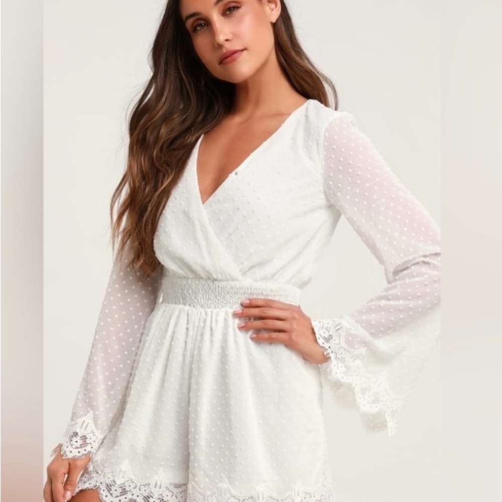 -SALE-Lulus MeadowLake White Swiss Dot Lace Bell Sleeve Romper - Picture 13 of 14